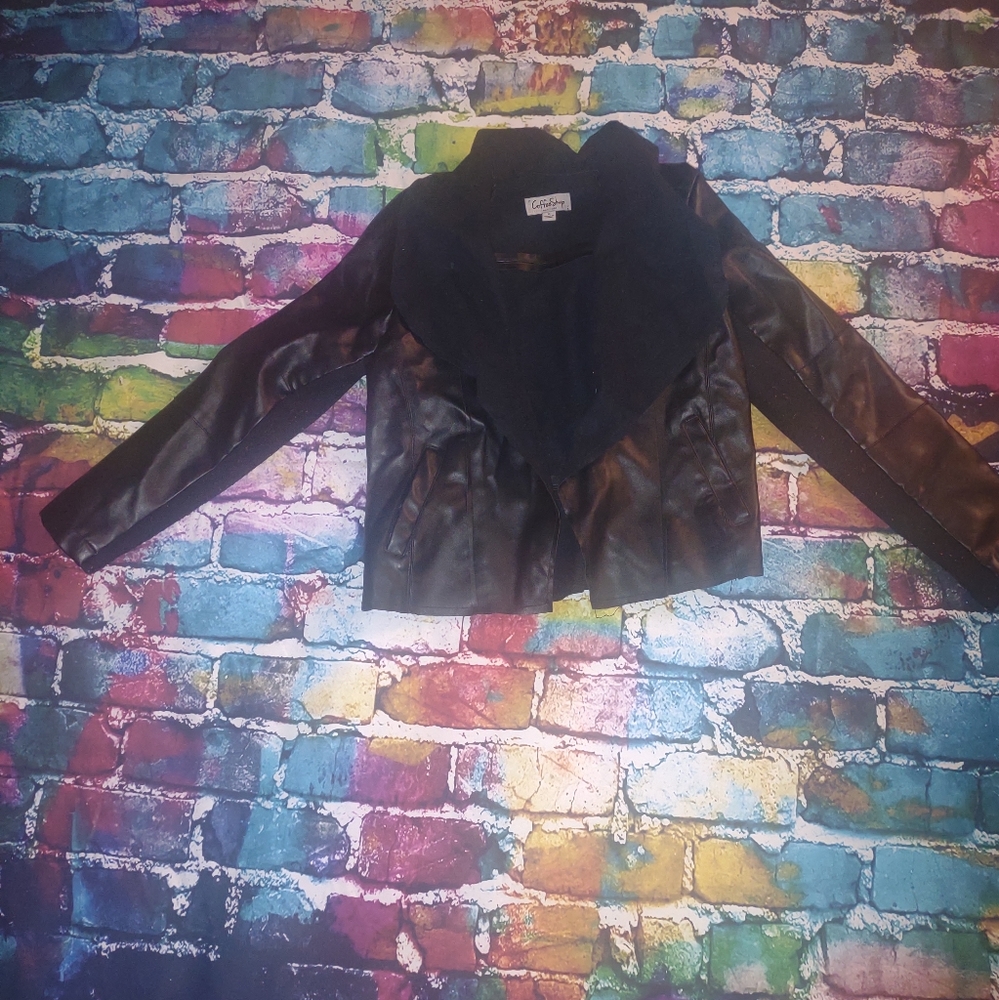 Faux leather cardigan